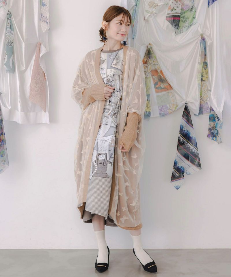 is scolar イズスカラー 553225：蝶々チュール×ラメ入りニットカーディガン