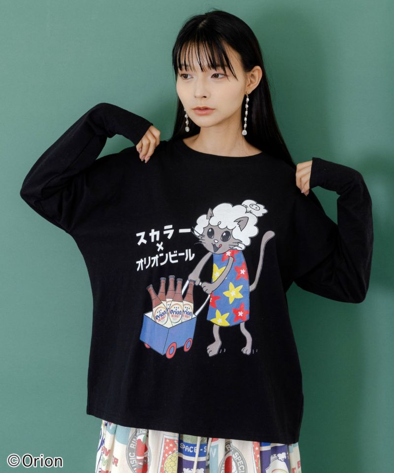scolar スカラー 153705：orion×ScoLar　ネコの買い出し日和柄Tシャツ