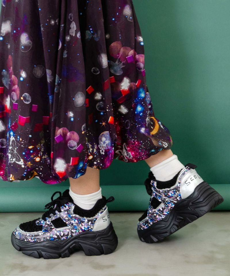 スカラー scolar SS-192：宇宙クラゲ柄もこもこ厚底スニーカー