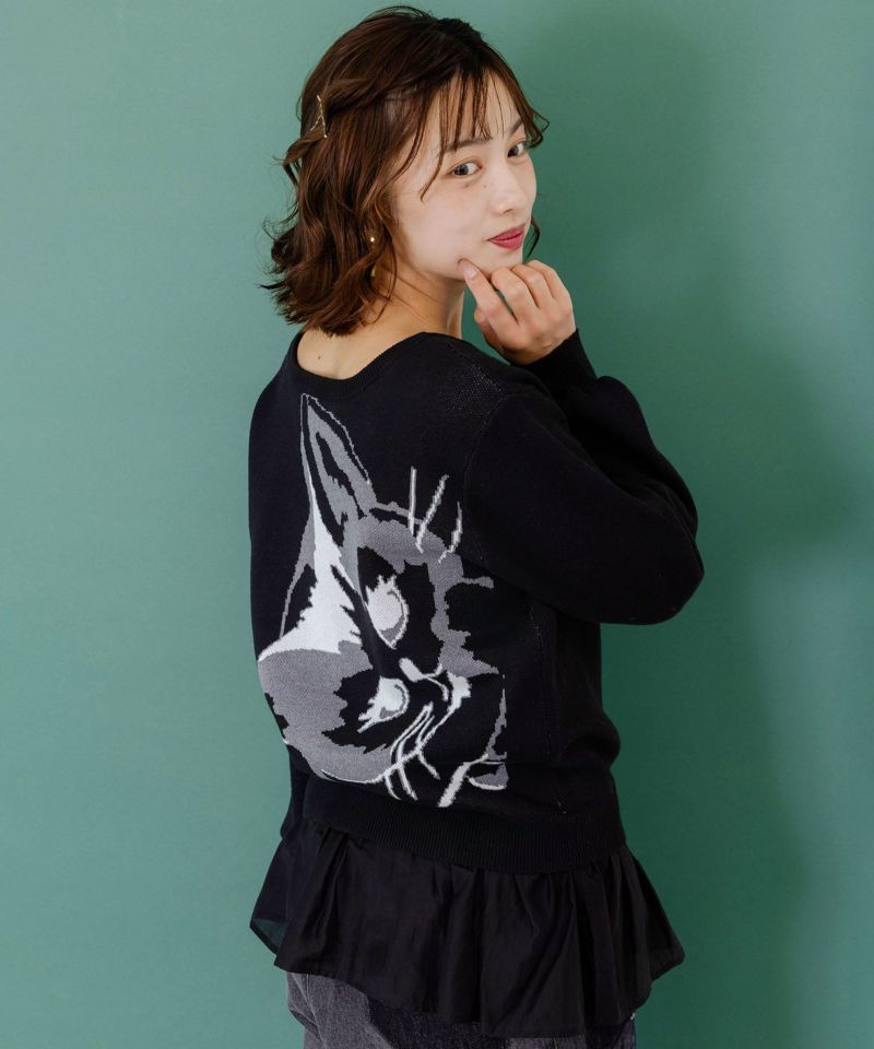 スカラー scolar 153680：ひょっこりネコ×フリル付き 4WAYプルオーバー