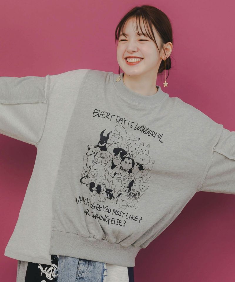 scolar 　スカラー 153742：毎日がわんダフル柄アシメプルオーバー