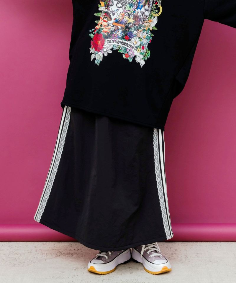 scolar スカラー　　153719：レース×ライン入りナイロンワッシャースカート