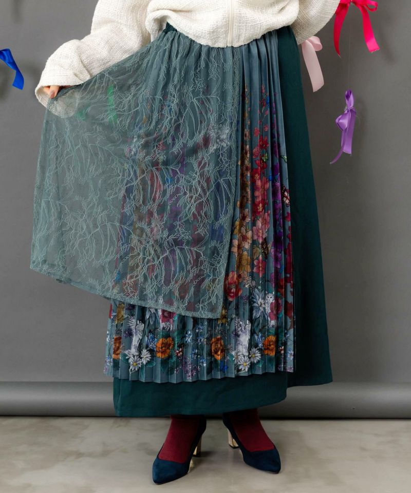 is scolar イズスカラー 553291：チュールスカート×花柄×プリーツスカート