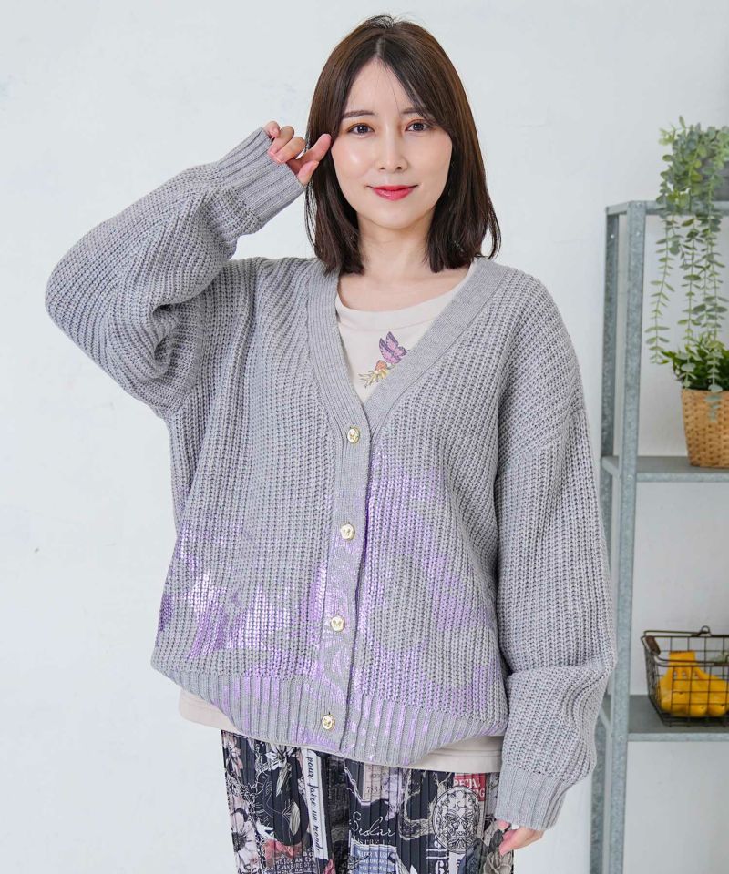 is scolar イズスカラー 553281：蝶柄箔プリントニットカーディガン