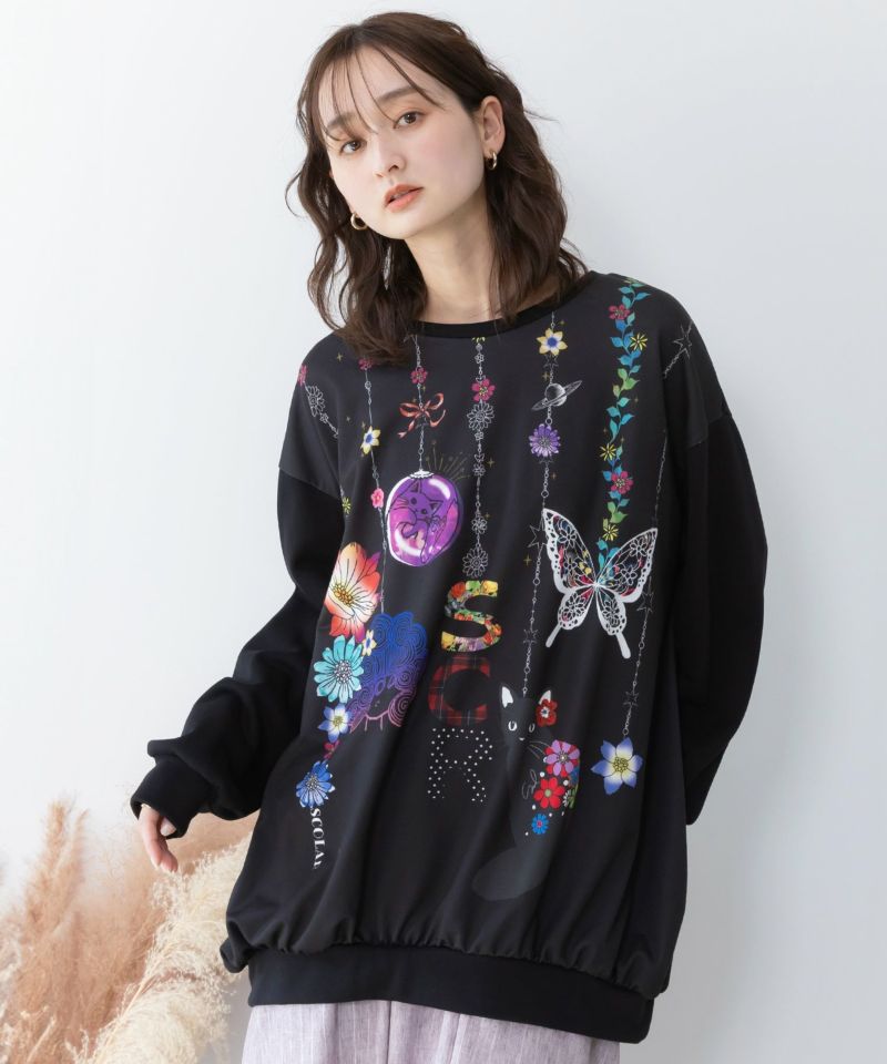 scolar スカラー 153764：スカラーガーランド柄裏毛チュニック