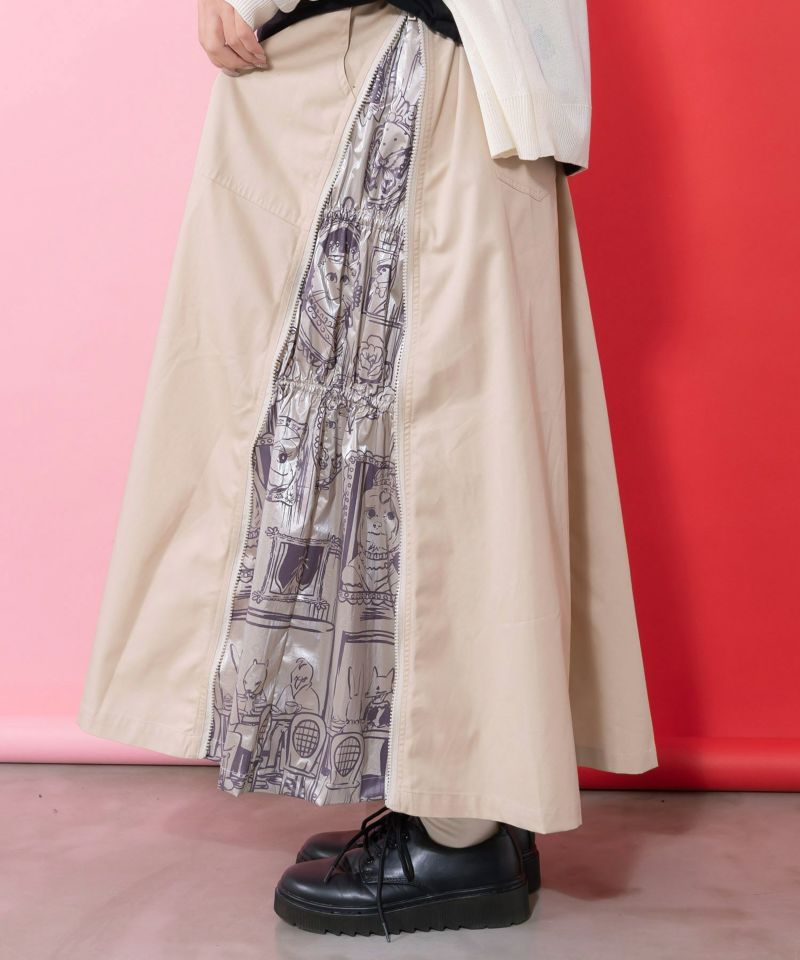 scolar スカラー 161615：無地×動物たちの肖像柄 4wayツイルスカート