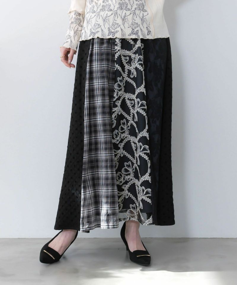 is scolar イズスカラー 561211：ドット×チェック×チュール×レース切替スカート