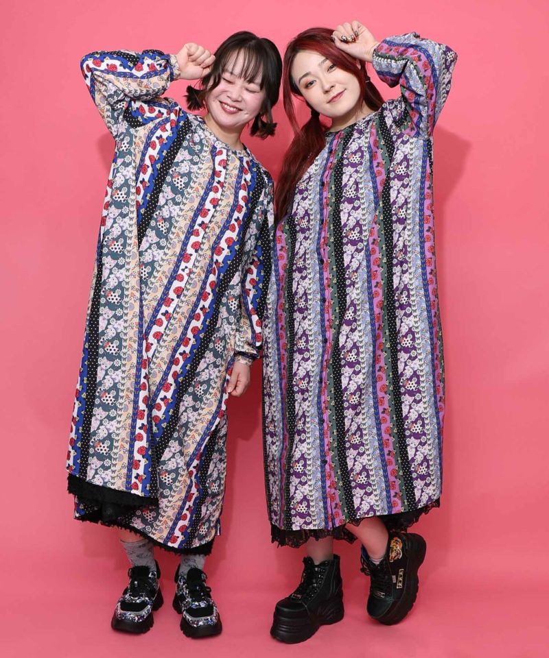 scolar スカラー 161611：ストライプ総柄前開きシャツワンピース