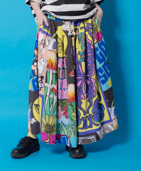 scolar スカラー 161641：蝶々とキノコのコラージュ柄スカート