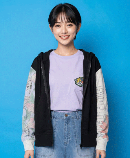 Rakuten - scolar スカラー 162626：花ネコ袖異素材切替パーカー
