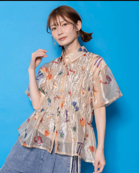 Rakuten - スカラー 　scolar 161662：おしゃれネコちゃん柄シアーシャツ