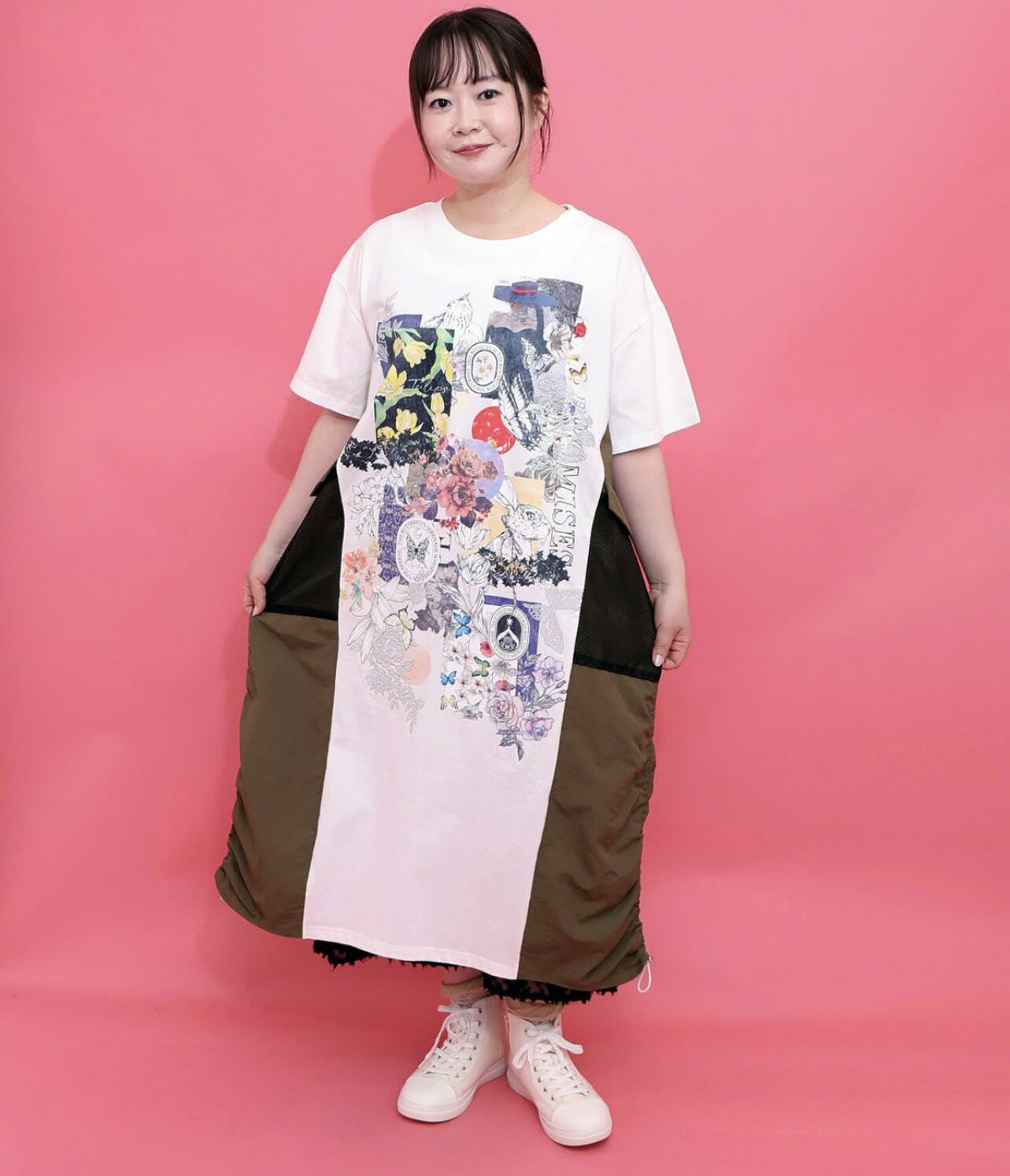 Rakuten - is scolar イズスカラー 562206：花コラージュ柄 異素材使いワンピース
