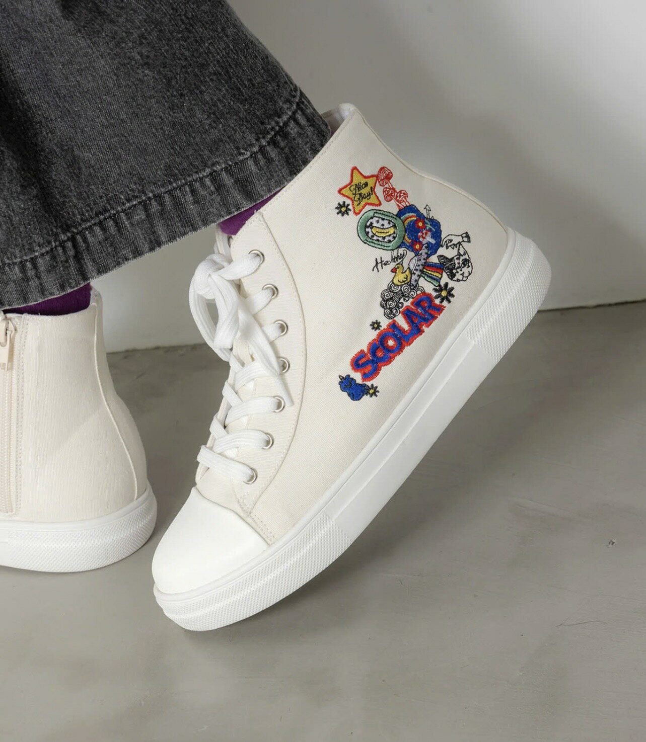 Rakuten - scolar スカラー SS-195：ポップ刺繍入り ハイカットスニーカー