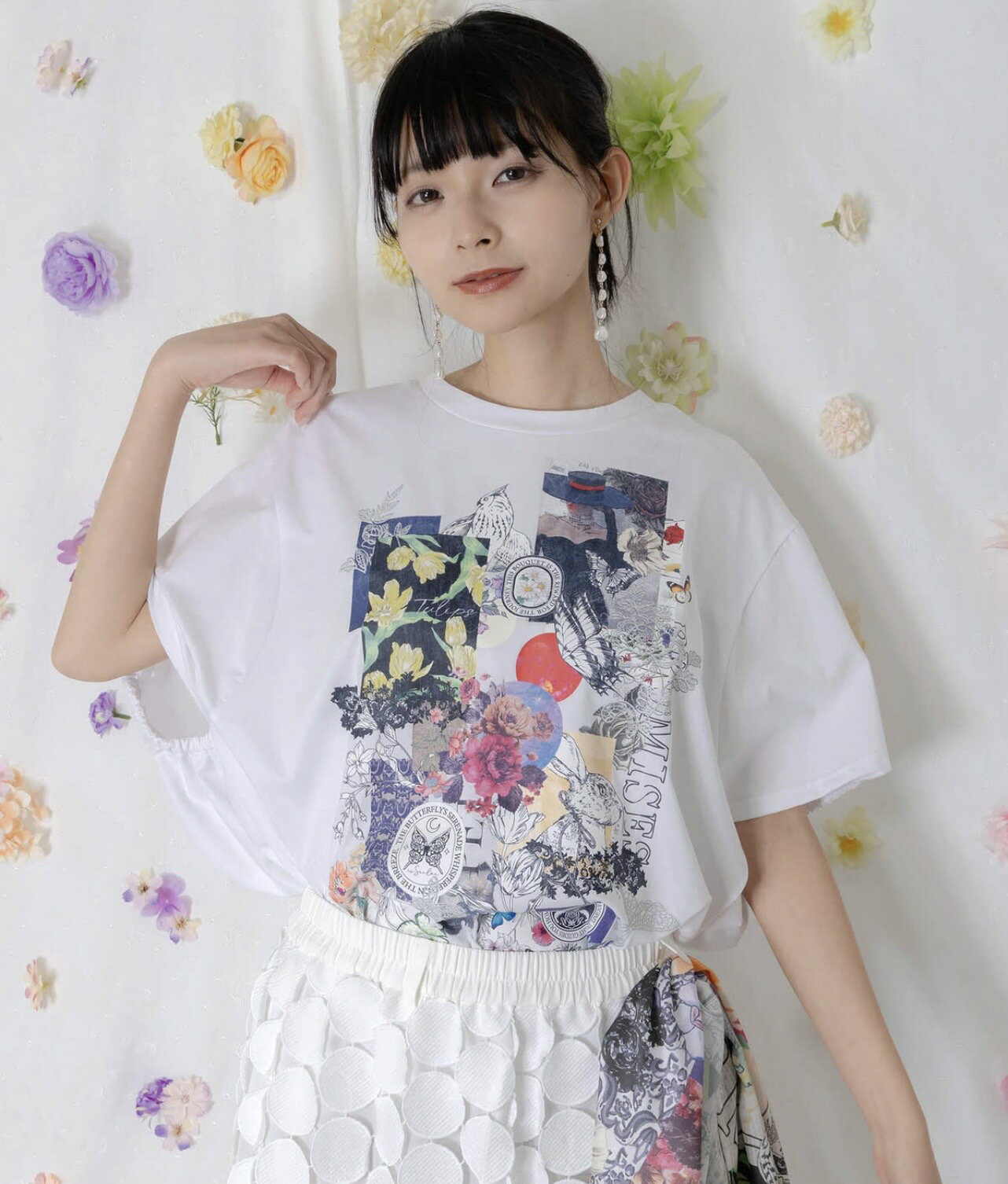 Rakuten - is scolar イズスカラー 562208：花コラージュ柄シルケット天竺チュニック