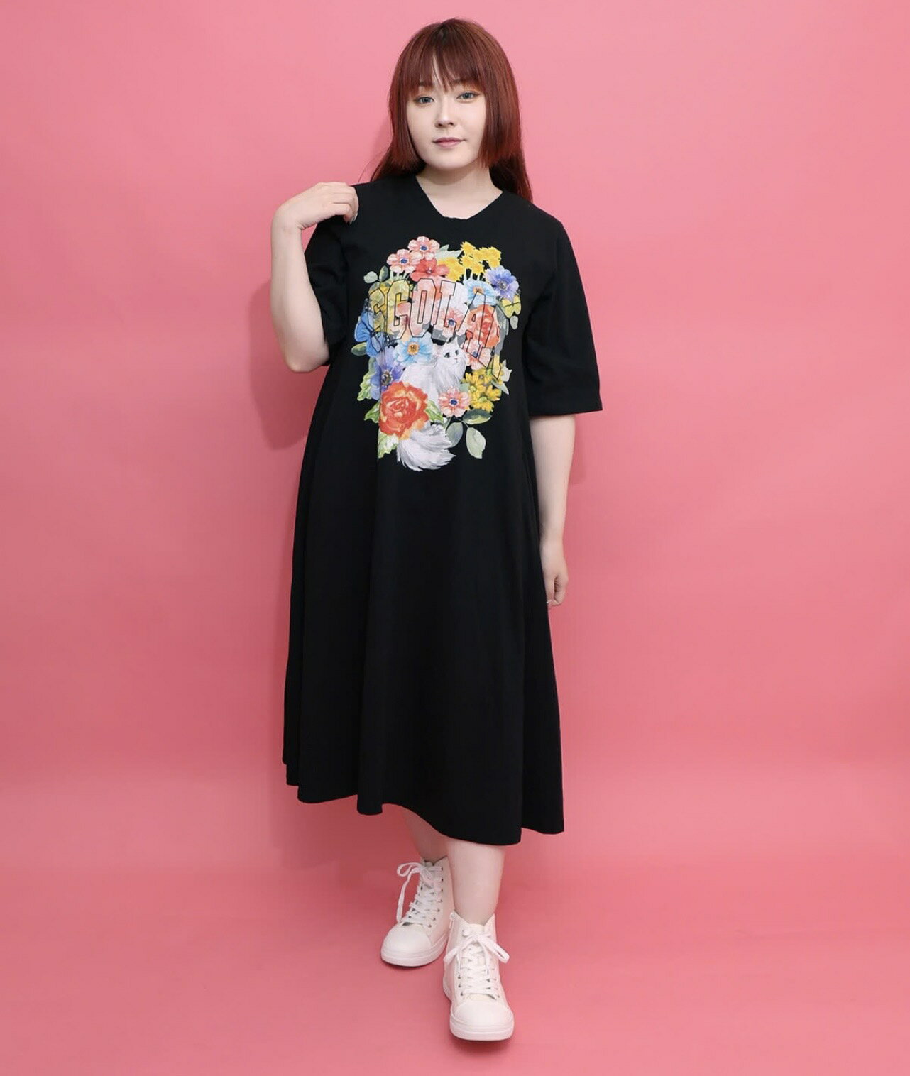 Rakuten - scolar スカラー 162611：花ネコプリント 接触冷感ワンピース