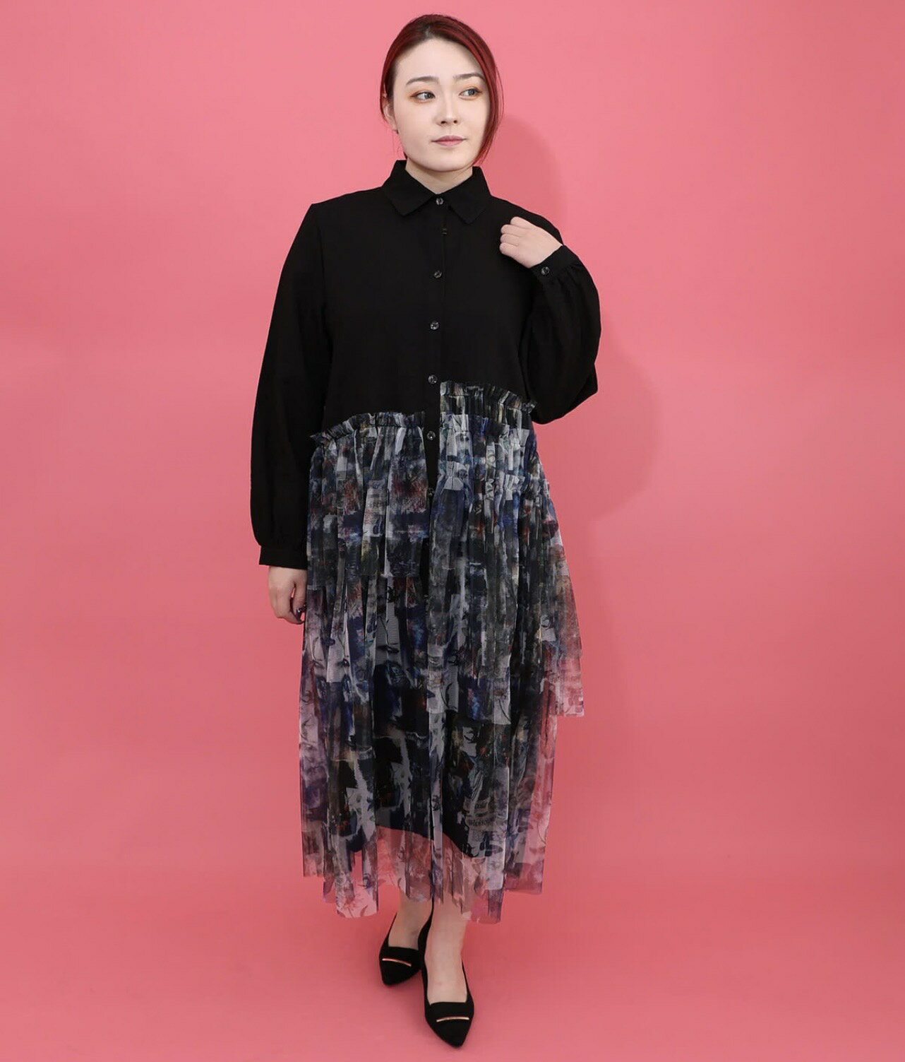 Rakuten - is scolar イズスカラー 561237：魔女の秘密柄チュール重ね異素材切替シャツワンピース