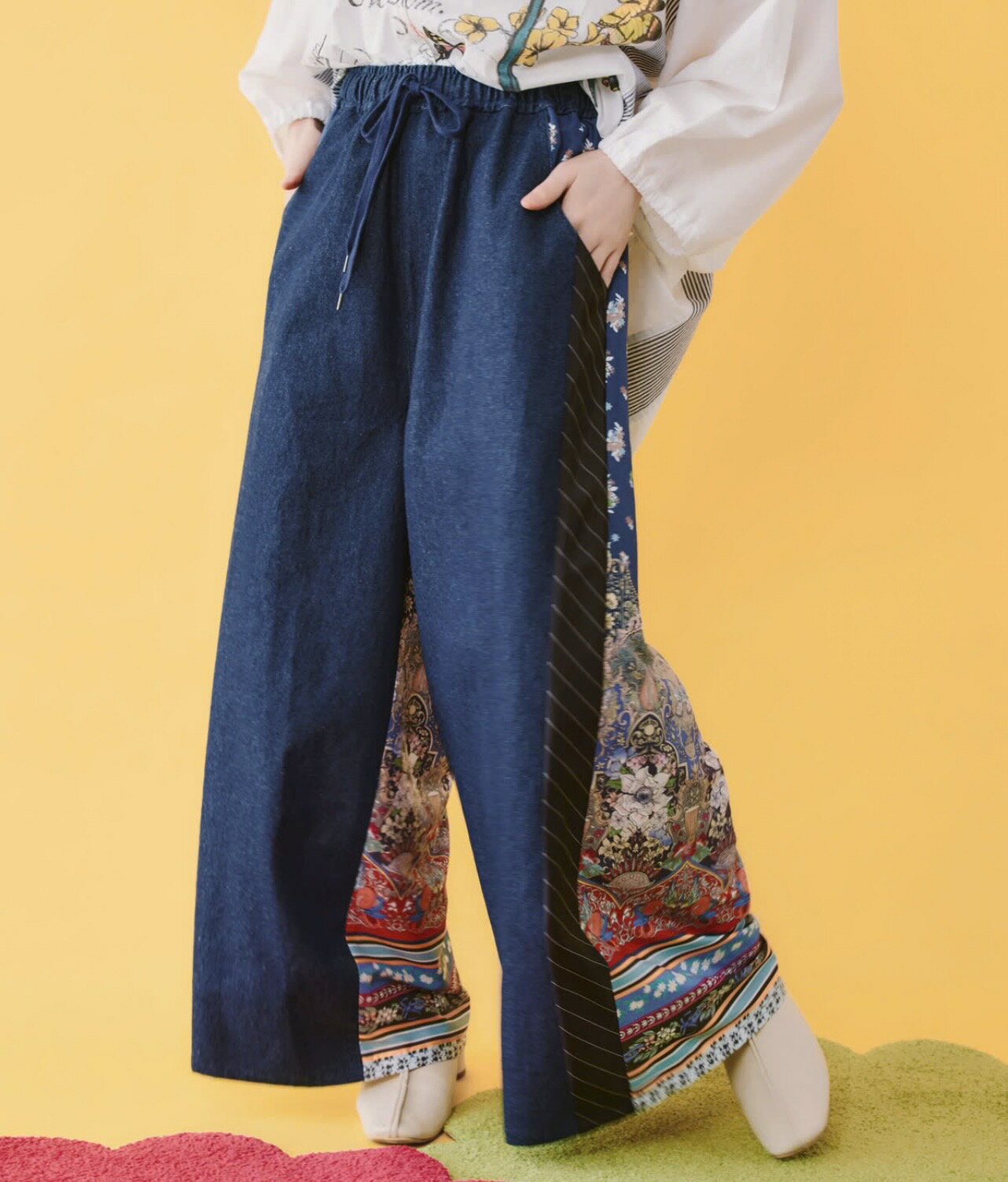Rakuten - isscolar イズスカラー　 562226：デニム×ストライプ×総柄パンツ