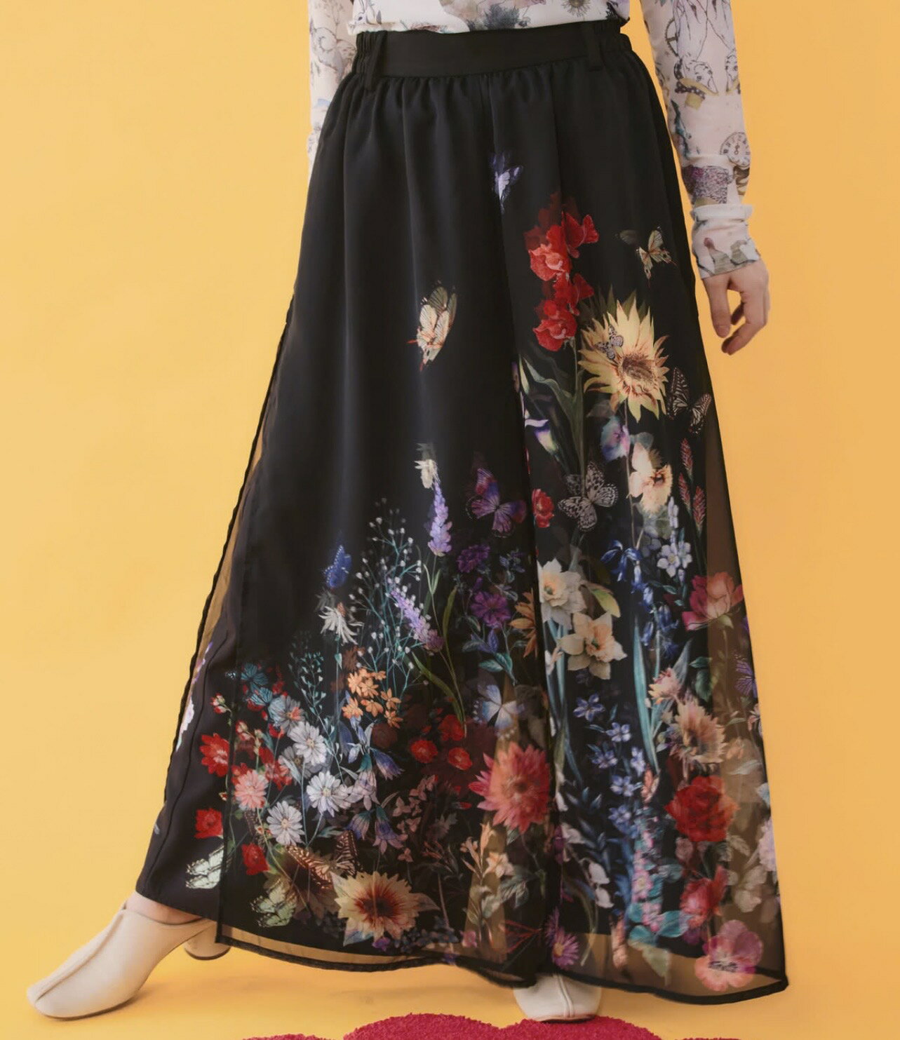 Rakuten - isscolar イズスカラー 562224：花柄シフォン×花柄生地 3D風パンツ