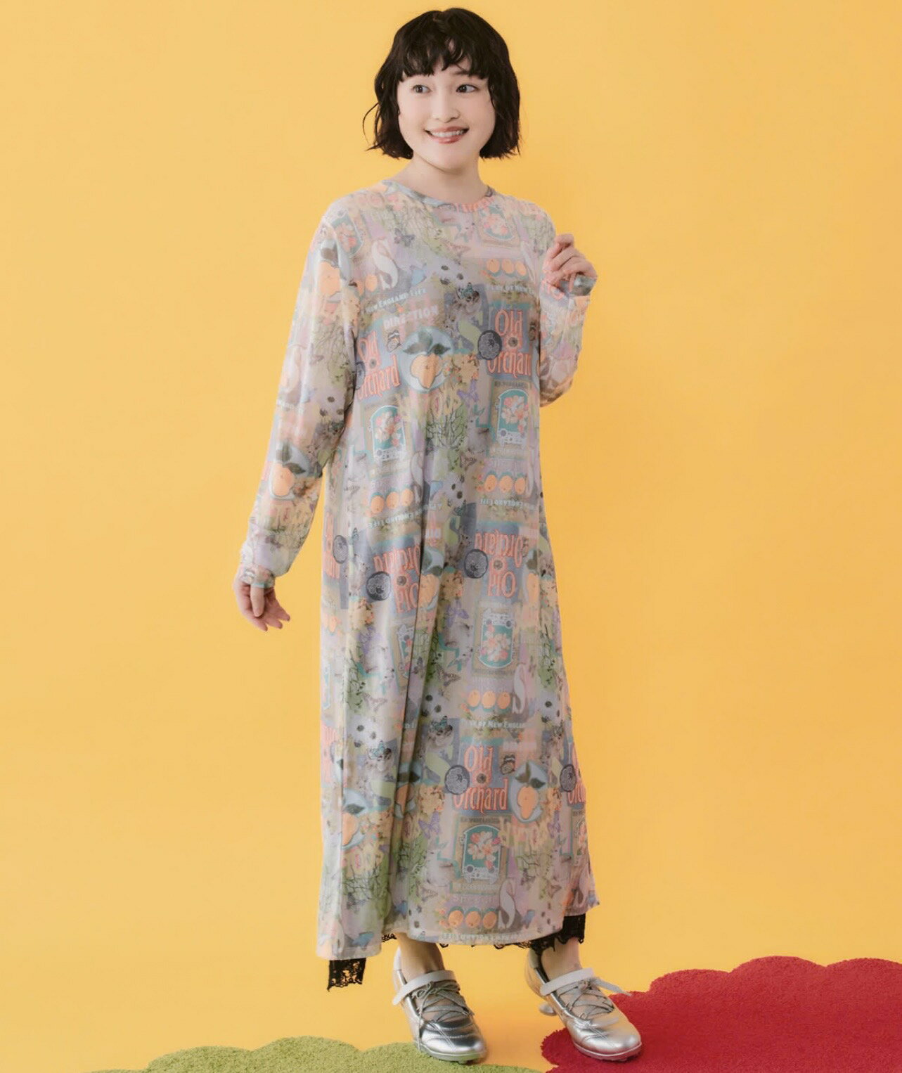 Rakuten - scolar スカラー　162662：4柄展開 ロングスリーブソフトチュールワンピース