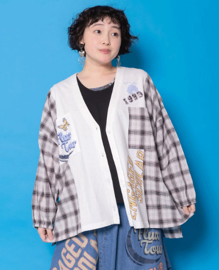 Rakuten - scolar スカラー　161671：レトロ柄チェック切替カーディガン