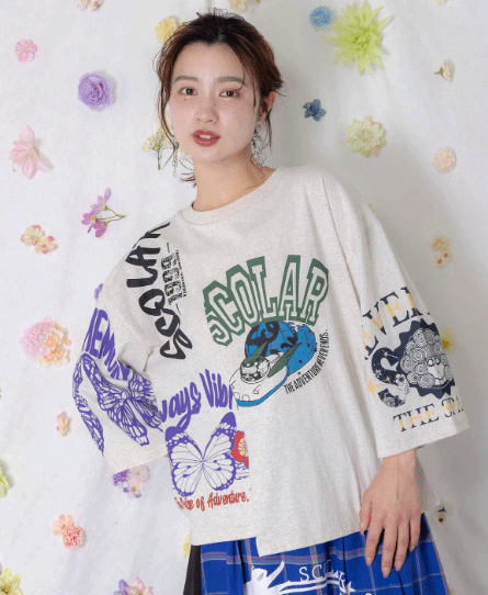 Rakuten - scolar スカラー 162628：ポジティブフレーズ柄アシンメトリープルオーバー