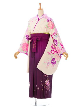 【レンタル】 卒業袴 卒業式 袴 クリーム ピンク 薔薇 セット | 卒業 袴セット 着物 貸衣裳 貸衣装 はかま 衣装レンタル レンタル衣装 卒業式袴セット 着物袴 袴セット セット レンタル袴 袴レンタル 新品足袋プレゼント R1163_E-H70-24-2