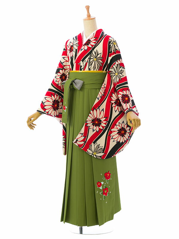 【レンタル】袴 レンタル 卒業袴 レンタル 卒業式 はかま 袴レンタル 九重 レトロ 卒業式 着物 抹茶 赤 レトロモダン 新品足袋プレゼント 代引き手数料無料 R1363B_H126-26-1