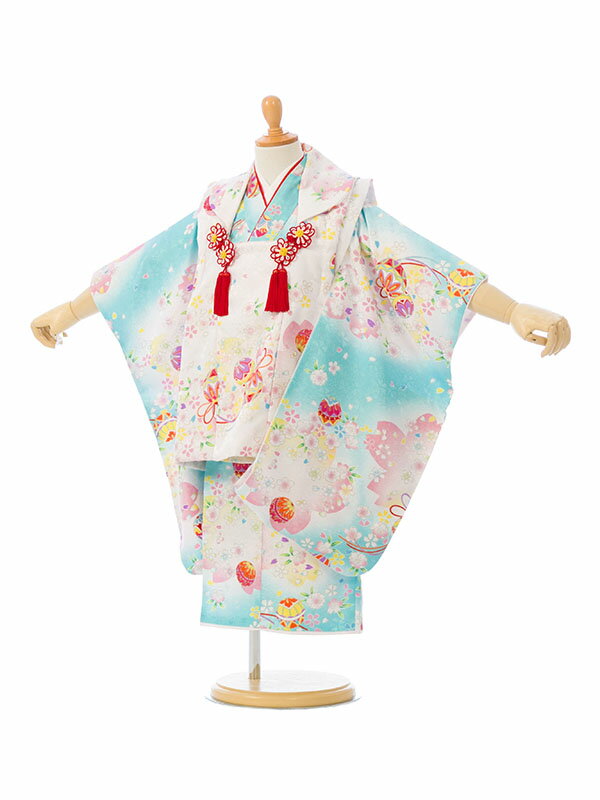 【レンタル】桜 鞠 被布:白 着物:水色×白 七五三 3歳着物レンタル 3歳 女の子 七五三 着物 七五三 被布 貸衣装 往復送料無料 七五三 レンタル 七五三...