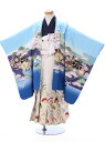 【レンタル】訳あり 羽織:水色地 兜 扇面 松 着物:紺 袴:クリーム地 青海波七五三 レンタル七五三 5歳男の子七五三 着物 105cm~115cm 代引き手数料無料753レンタル小物一式つき七五三 フルセットe-5-016