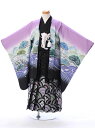 【レンタル】羽織:紫地 鷹 松 源氏車 着物:黒 袴:黒地 青海波七五三 レンタル七五三 5歳男の子七五三 着物 送料無料代引き手数料無料753レンタル小物一式つき七五三 フルセットe-5-023