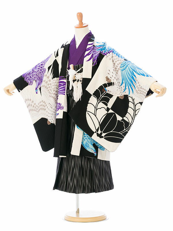 【レンタル】羽織:白×黒JAPAN STYLE×村田諒太七五三 レンタル七五三 5歳男の子七五三 着物卒園式送料無料代引き手数料無料753レンタル小物一式つき七五三 フルセットE-5-875