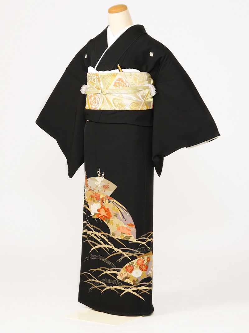 【レンタル】 留袖レンタルフルセット Mサイズ 黒留袖 レンタル 結婚式 母親 和服 列席 親族 留袖 143cm〜153cm 〜11号 送料無料 新品足袋プレゼント 小物一式つき 五つ紋 五三桐 結婚式 正装 和服 34A057