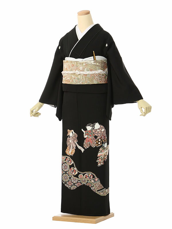 【レンタル】留袖 レンタル フルセット Mサイズ 145cm〜155cm 13号まで 黒留袖 レンタル 50代 60代 末広付 結婚式 母親 和服 列席 親族 着物 送料無料 新品足袋プレゼント 小物一式付 草履バッグセット付 五つ紋 五三桐 結婚式 正装 和服 お値打ち 仲人 74A124