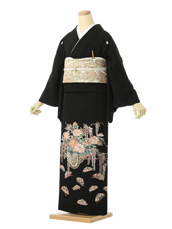 【レンタル】留袖 レンタル フルセット Mサイズ 150cm～156cm 13号まで 黒留袖 レンタル 40代 50代 末広付 結婚式 母親 和服 列席 親族 着物 送料無料 新品足袋プレゼント 小物一式付 草履バッグセット付 五つ紋 五三桐 結婚式 正装 和服 お値打ち 仲人 4K419