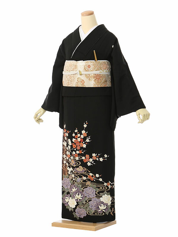 【レンタル】留袖 レンタル フルセット Lサイズ 150cm〜157cm 13号〜17号 黒留袖 レンタル 50代 60代 末広付 結婚式 母親 和服 列席 親族 着物 送料無料 新品足袋プレゼント 小物一式付 草履バッグセット付 五つ紋 五三桐 結婚式 正装 和服 お値打ち 仲人 4K473