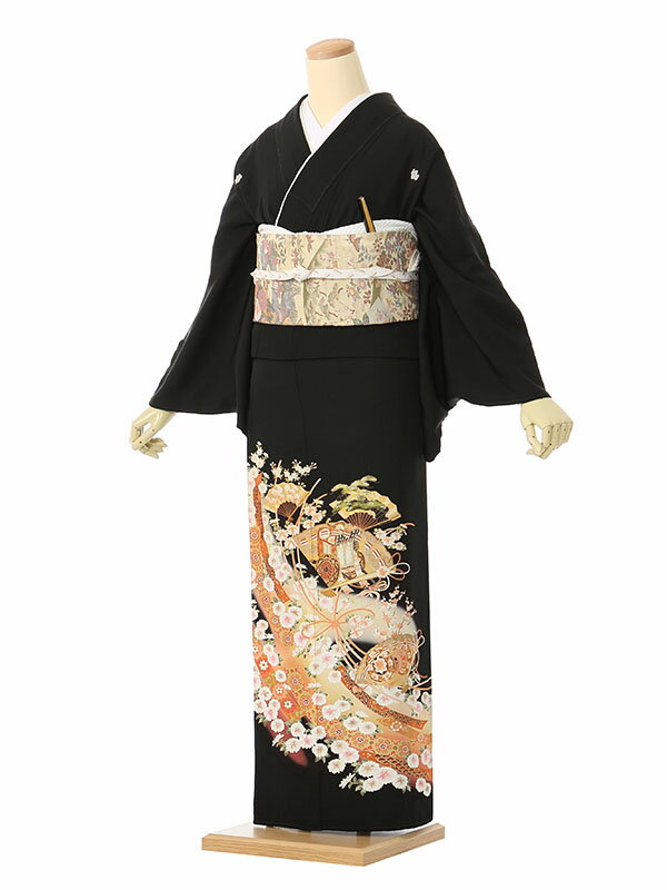 【レンタル】留袖 レンタル フルセット Mサイズ 155cm～156cm 13号まで 黒留袖 レンタル 50代 60代 末広付 結婚式 母親 和服 列席 親族 着物 送料無料 新品足袋プレゼント 小物一式付 草履バッグセット付 五つ紋 五三桐 結婚式 正装 和服 お値打ち 仲人 4A1170