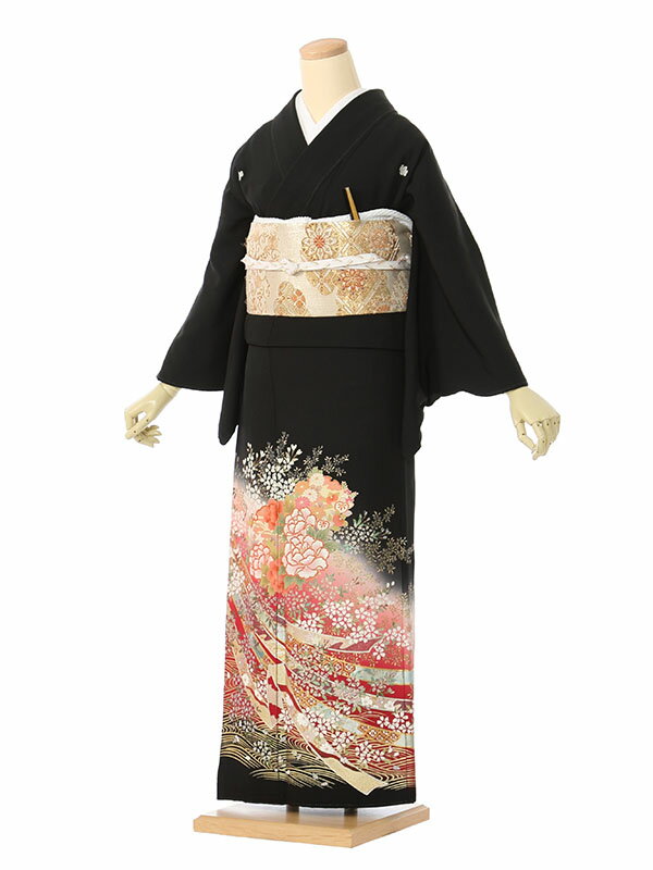 【レンタル】留袖 レンタル フルセット Mサイズ 145cm～152cm 13号まで 黒留袖 レンタル 30代 40代 末広付 結婚式 母親 和服 列席 親族 着物 送料無料 新品足袋プレゼント 小物一式付 草履バッグセット付 五つ紋 五三桐 結婚式 正装 和服 お値打ち 仲人 4A1186