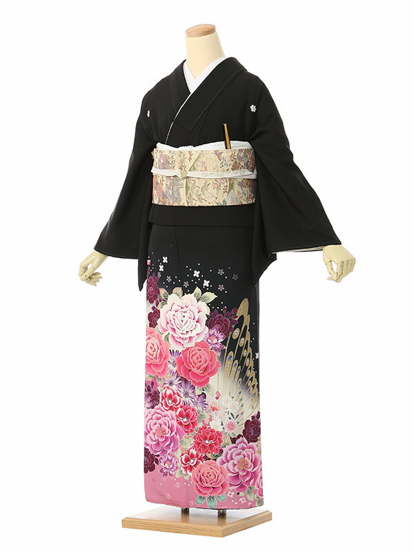 【レンタル】留袖 レンタル フルセット Mサイズ 150cm～158cm 13号まで 黒留袖 レンタル 30代 40代 末広付 結婚式 母親 和服 列席 親族 着物 送料無料 新品足袋プレゼント 小物一式付 草履バッグセット付 五つ紋 五三桐 結婚式 正装 和服 お値打ち 仲人 4A1201