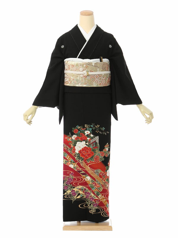 【レンタル】留袖 レンタル フルセット Mサイズ 150cm〜160cm 13号まで 黒留袖 レンタル 30代 40代 末広付 結婚式 母親 和服 列席 親族 着物 送料無料 新品足袋プレゼント 小物一式付 草履バッグセット付 五つ紋 五三桐 結婚式 正装 和服 お値打ち 仲人 3K180