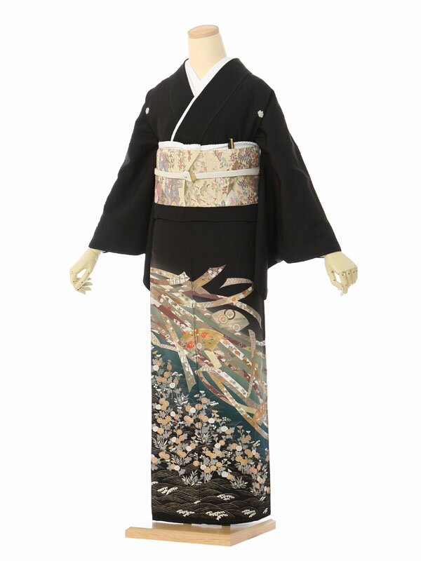 【レンタル】留袖 レンタル フルセット Mサイズ 150cm〜160cm 13号まで 黒留袖 レンタル 50代 60代 末広付 結婚式 母親 和服 列席 親族 着物 送料無料 新品足袋プレゼント 小物一式付 草履バッグセット付 五つ紋 五三桐 結婚式 正装 和服 お値打ち 仲人 34A115