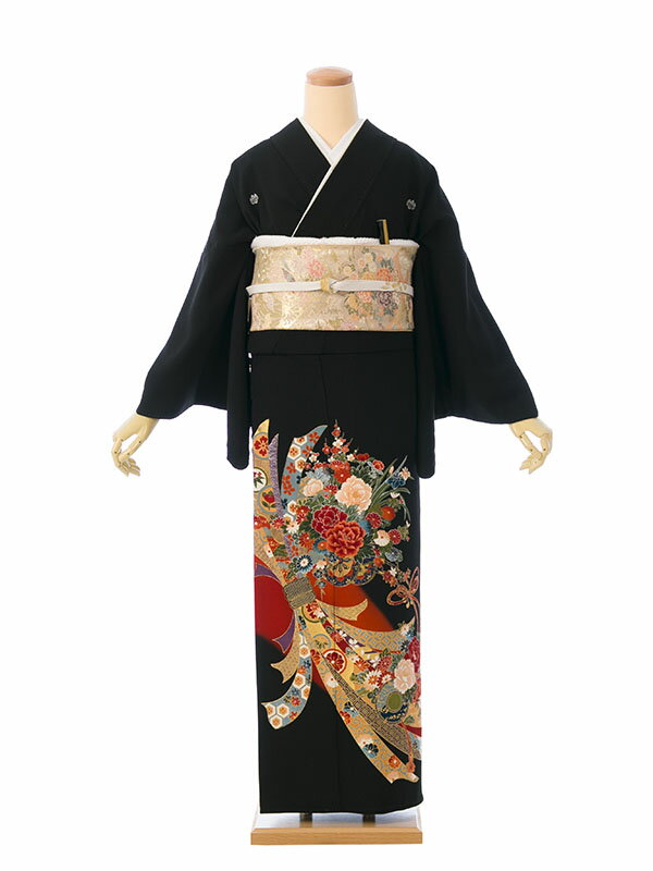 【レンタル】留袖 レンタル フルセット Lサイズ 160cm〜168cm 13号〜17号 黒留袖 レンタル 30代 40代 末広付 結婚式 母親 和服 列席 親族 着物 送料無料 新品足袋プレゼント 小物一式付 草履バッグセット付 五つ紋 五三桐 結婚式 正装 和服 お値打ち 仲人 HAA2249