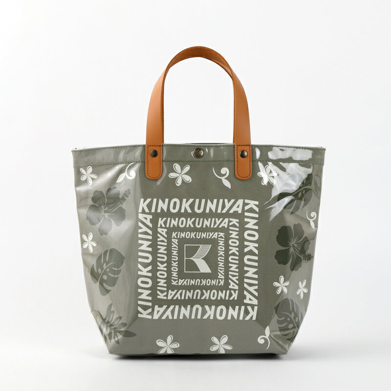 紀ノ国屋　モンステラ柄クリア帆布バッグ　モスグリーンのサムネイル