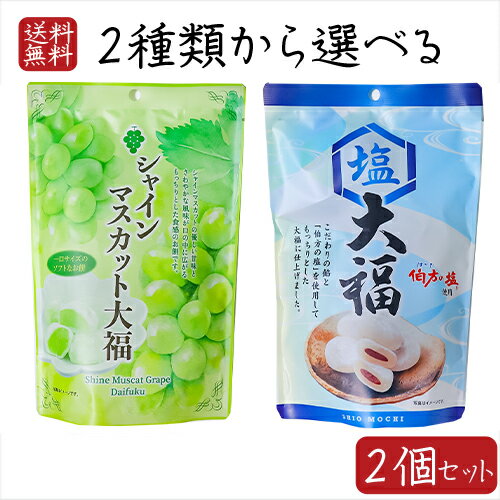 【送料無料】大福2種類から選べる2個セット シャインマスカット大福130g 塩大福130g 個包装 伯方の塩使用 約9個入り つぶあん 餅菓子 和菓子 お茶菓子 おやつ ギフト プレゼント 季折のサムネイル
