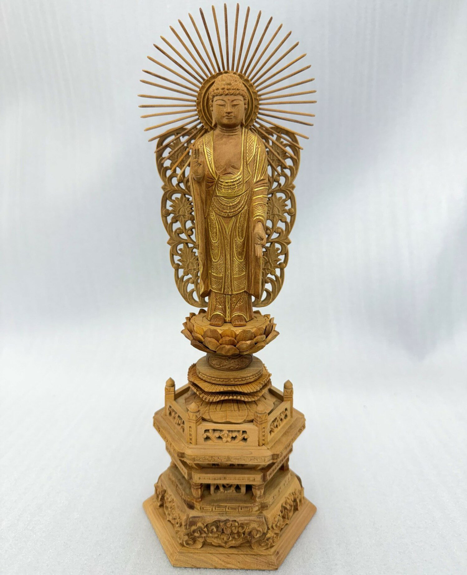 仏像 阿弥陀如来 総白檀 金泥付 4寸 12cm