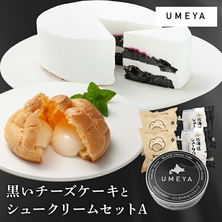 黒いチーズケーキとシューセットA 梅屋 菓子 チーズケーキ 黒 シュークリーム カスタード コーヒー セット 冷凍 【TD】 【代引不可】