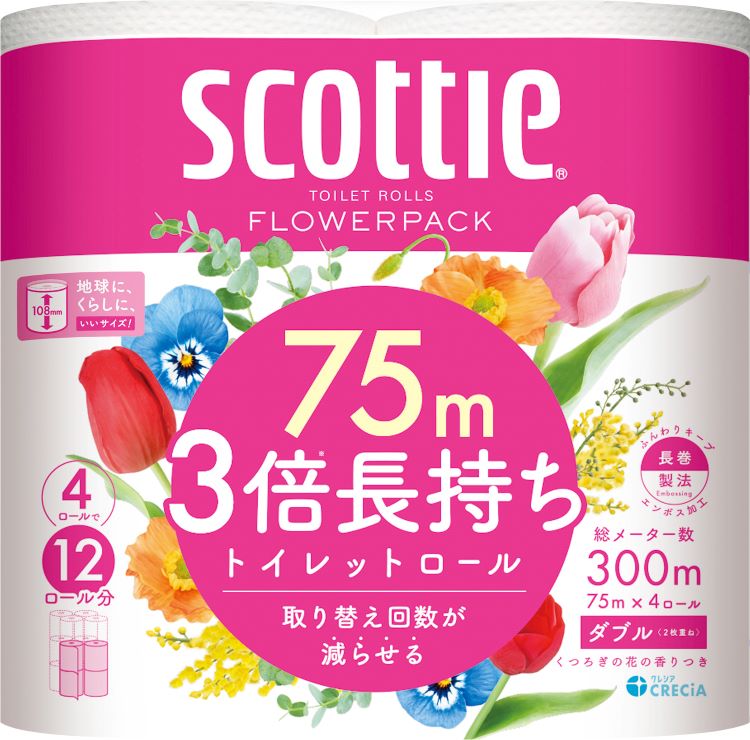 【エントリーで最大10倍】【あす楽】スコッティ フラワーパック 3倍長持ち トイレット4ロール 75mダブル 日本製紙クレシア トイレ トイレットペーパー ダブル 4ロール 紙 トイレ用品 3倍巻 クレシア scottie 日本製紙クレシア 【D】のサムネイル
