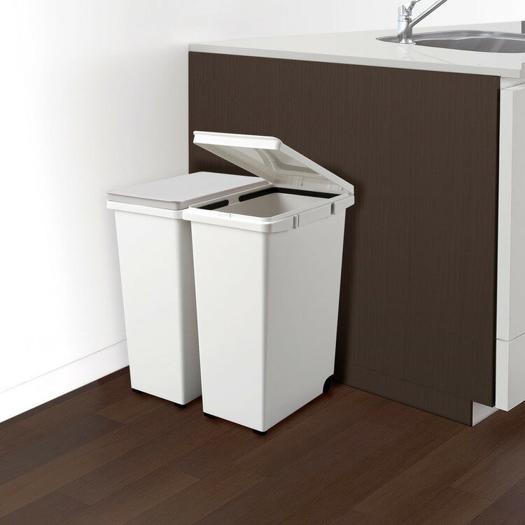 ゴミ箱 インテリア ダストボックス キッチンジョイント分別20 A6638ゴミ箱 屋内ペール キッチン ダストボックス 連結 キャスター付 スタイリッシュ 省スペース ゴミの分別 捨てやすい ホワイト グレー【B】 [3]