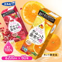 S】【60本】ぎゅっと果実＋酢 200ml 送料無料 無添加 ザクロ 果実酢 酢 果汁100％ リンゴ酢 果実 無添加 紙パック 少容量 エルビー ざ..