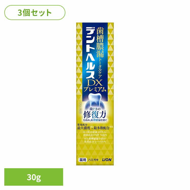 【3個セット】デントヘルス薬用ハミガキDXプレミアム 30g ライオン オーラル 歯磨き 歯周病・知覚過敏 デントヘルス まとめ買い 歯みがき粉 トータルケア 歯ぐき 薬用ハミガキ ライオン