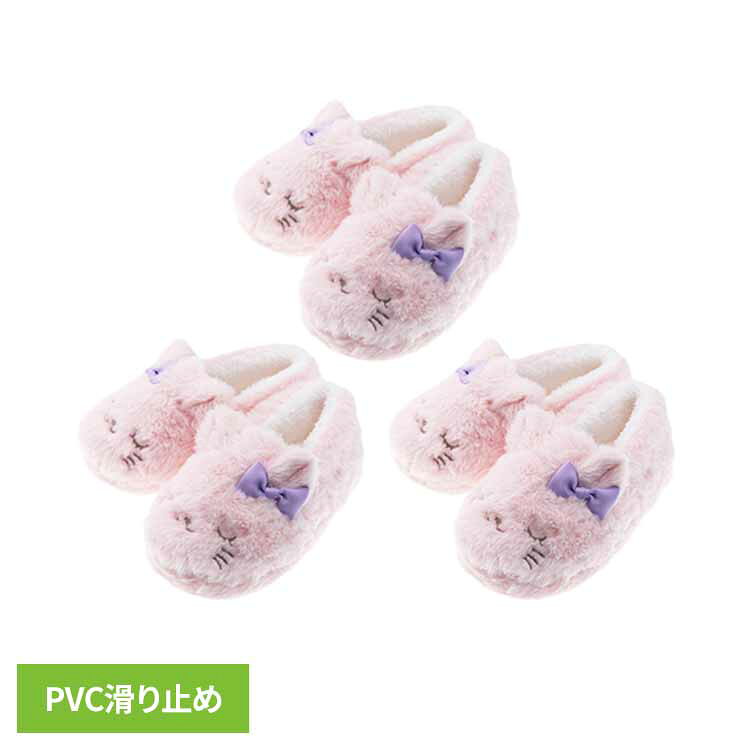 樂天商城 - スリッパ 室内 冬 子供 16cm 18cm 21cm ふわふわ もこもこ かかとあり かかと付 脱げにくい 底裏 PVC素材 滑り止め付 動物 ルームシューズ 室内履き キッズ アニマル ふんわり ファースリッパ ピンク SH-42238 *